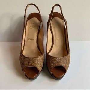 Christian Louboutin straw weave/leather slingbacks
